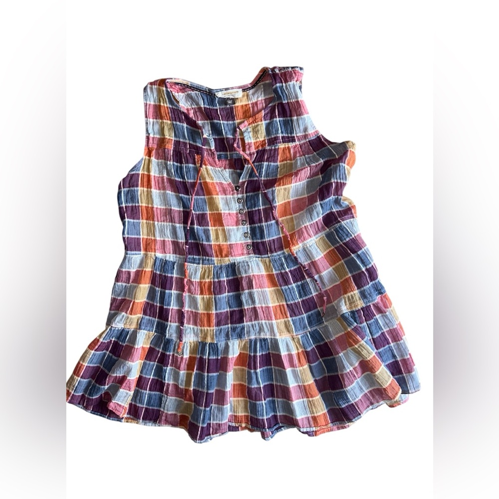 Women’s Pilcro By Anthropologie Plaid Neve Tiered Sleeveless Button Tunic Large